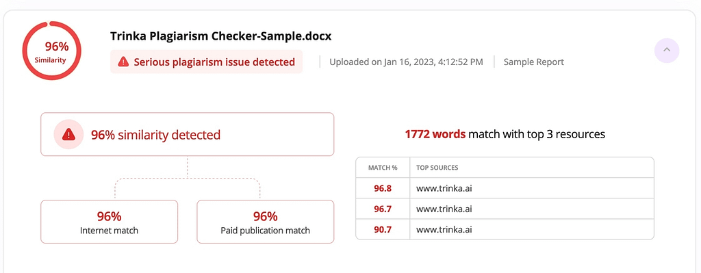 trinkaAIPlagiarismReport